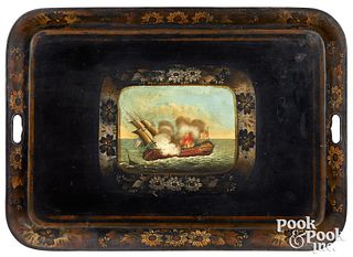 Painted tole tray, 19th c.
