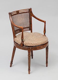 George III Painted Satinwood and Caned Armchair