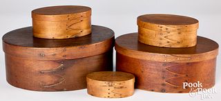 Stack of five Shaker bentwood boxes, 19th c.
