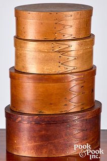 Stack of four Shaker bentwood finger jointed boxes