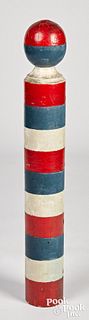 Turned and painted pine barber pole, early 20th c.
