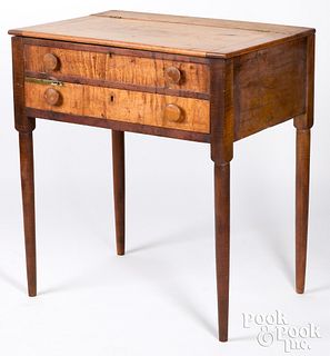 Shaker tiger maple lift top work stand, 19th c.