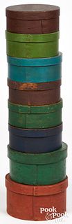 Eight painted bentwood pantry boxes, 19th c.