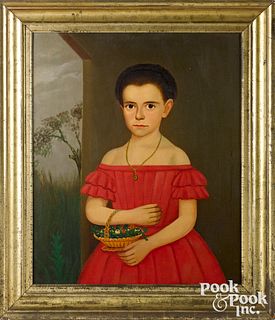 American oil on canvas portrait of a girl