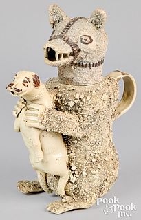 Staffordshire bear baiting jug and cover