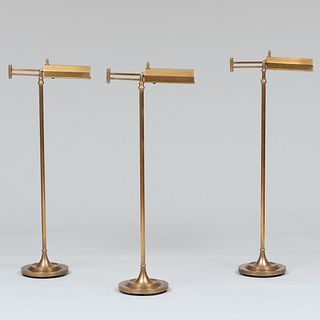 Three Patinated-Brass Adjustable Swivel, Tent-Form Reading Lamps