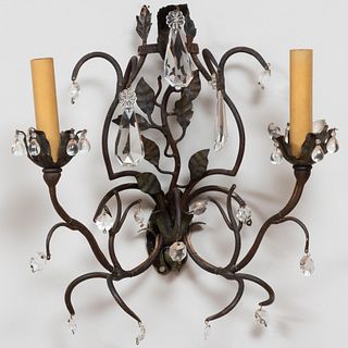 Set of Four Painted-Metal and Glass Flower-Form Two-Light Wall Sconces