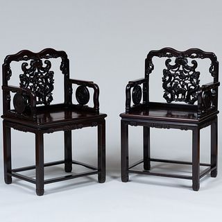 Pair of Chinese Hardwood Lau Chairs