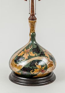 Continental Art Nouveau Pottery Vase, Mounted as a Lamp