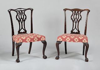 Pair of George III Style Carved Mahogany Side Chairs