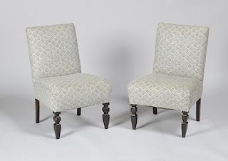 Pair of Linen-Upholstered Slipper Chairs