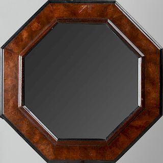Octagonal Ebonized and Burl Walnut Mirror