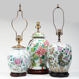 Three Chinese Porcelain Jars Mounted as Table Lamps