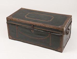 Chinese Export Brass-Mounted Green Leather Travelling Trunk