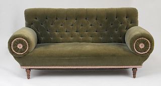 Victorian Olive Green Velvet Upholstered Sofa