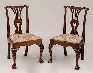 Pair of George III Style Carved Mahogany Side Chairs