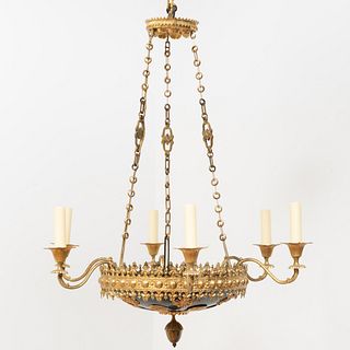 German Pressed Brass and TÃ´le Six-Light Chandelier