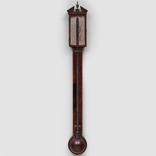 Regency Inlaid Mahogany and Etched Silvered Metal Stick Barometer