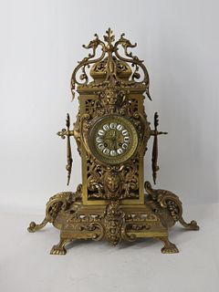 Large Antique Ornate Brass Clock.