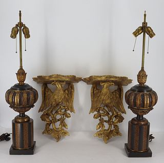 Vintage Carved Lamps And Wall Brackets.