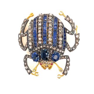 Silver and Gold Sapphire Diamond Beetle Brooch