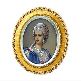 18k Victorian Painted Woman Brooch PendantÂ 
