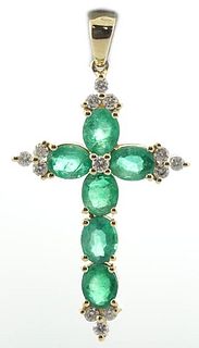 18k Emerald Diamond Cross Pendant