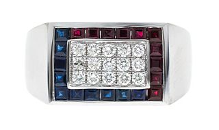 14k Sapphire Ruby Diamond Ring