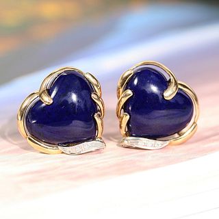 14k Lapis Heart & Diamond Earrings