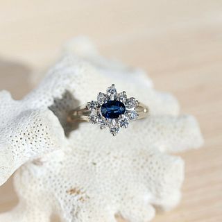 14k Sapphire & Diamond Cluster Engagement Ring