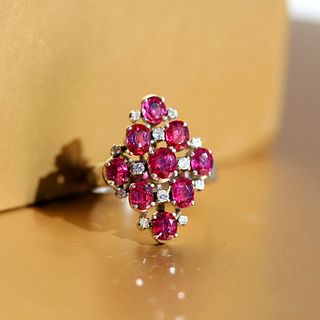 10k Oval Ruby & Diamond Cluster Cocktail Ring