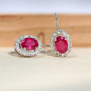 14k Ruby & Diamond Halo Earrings