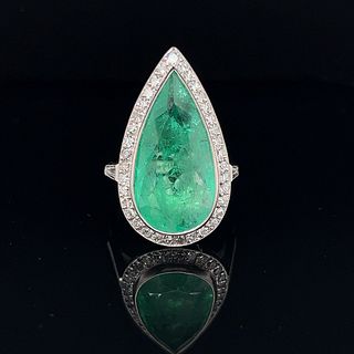Platinum Emerald Diamond Pear Shaped Ring