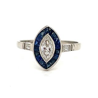 Platinum Sapphire Diamond Marquise Ring