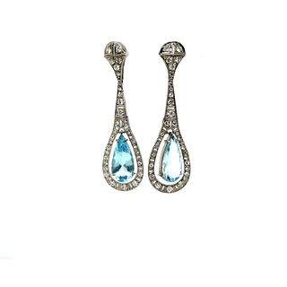 Platinum Aqua Diamond Long EarringsÂ 