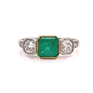 Platinum 18k Emerald Diamond Engagement Ring