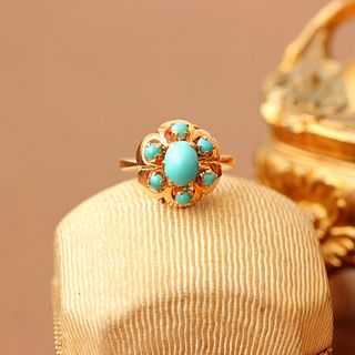 14k Victorian Turquoise Cluster Ring