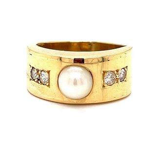 18k Pearl Diamond Ring