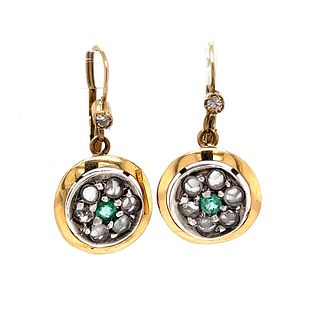 Early Art Deco 18k PT Diamond Emerald Earrings