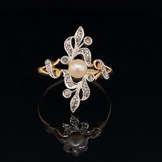 Late Victorian 18k Diamond Pearl Ring