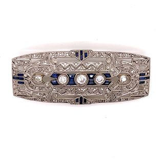 Art DecoÂ  Platinum Diamond Sapphire BroochÂ 