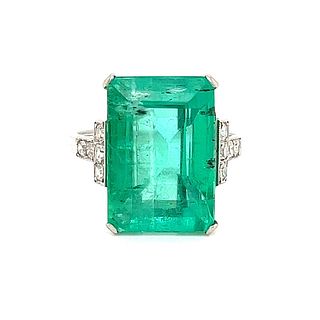 Platinum Art Deco Colombian Emerald Ring