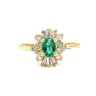14k Diamond Emerald Engagement Ring