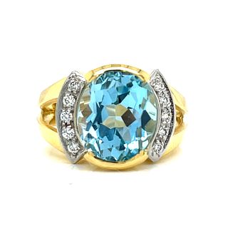 18k Blue Topaz Diamond Ring