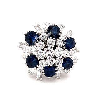18k Art Deco Diamond Sapphire Cluster Ring