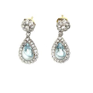 Platinum Aqua Diamond Dangle Earrings