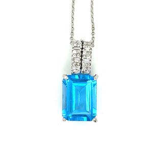 14k Diamond Blue Topaz Pendant