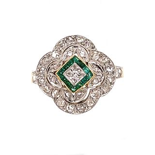 Platinum 18k Art Deco Diamond Emerald Ring