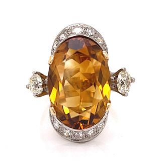 18K Yellow & White Gold Semi-Precious Stone and Diamond Ring