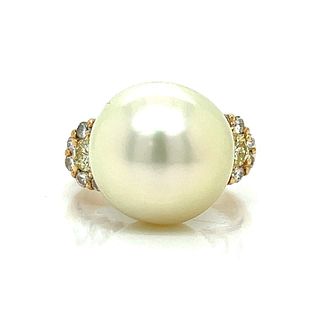 18K Yellow Gold South Sea Pearl and Diamond Ring